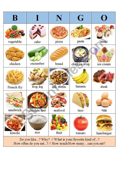 esl bingo games printable.